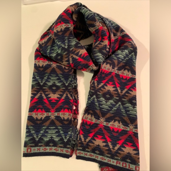 NWT POLO RALPH LAUREN Men's Knit Southwestern Aztec Scar 12" X 72" Multi Colours - Picture 3 of 4